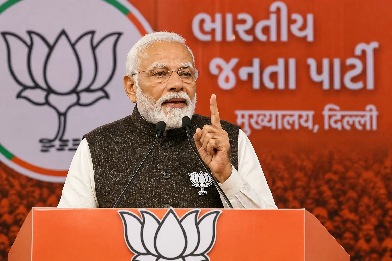 દિલ્હીમાં ભાજપ મુખ્યાલયે વિજય ઉજવણી, વડાપ્રધાન નરેન્દ્ર મોદી સહિત ટોચના નેતાઓ હાજર